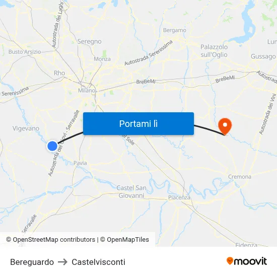 Bereguardo to Castelvisconti map