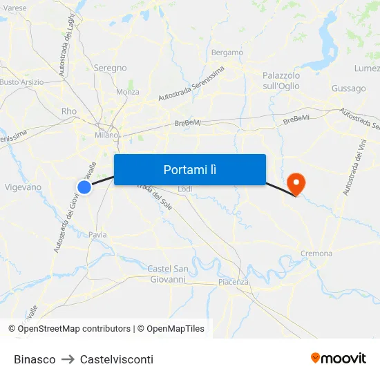 Binasco to Castelvisconti map