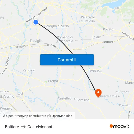 Boltiere to Castelvisconti map