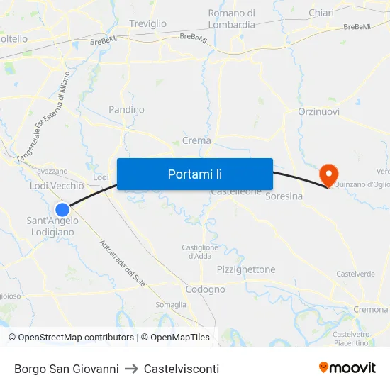 Borgo San Giovanni to Castelvisconti map