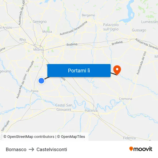 Bornasco to Castelvisconti map