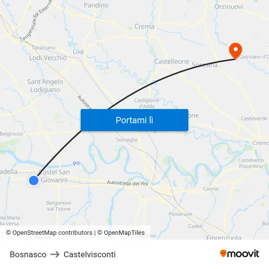 Bosnasco to Castelvisconti map