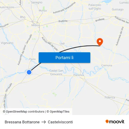 Bressana Bottarone to Castelvisconti map