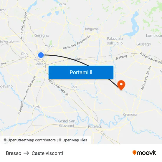 Bresso to Castelvisconti map