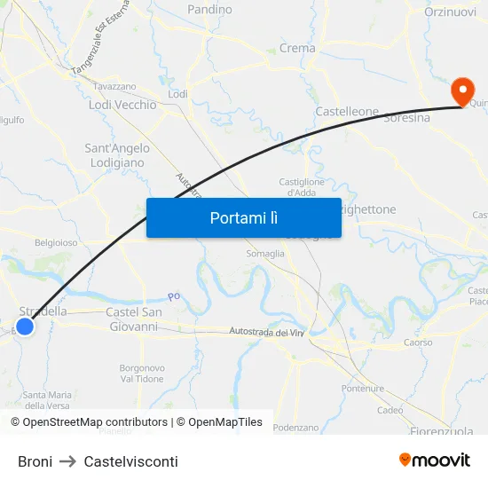 Broni to Castelvisconti map