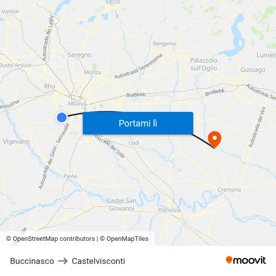 Buccinasco to Castelvisconti map