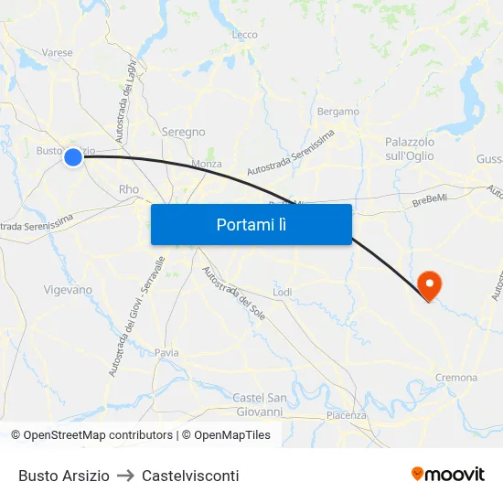 Busto Arsizio to Castelvisconti map