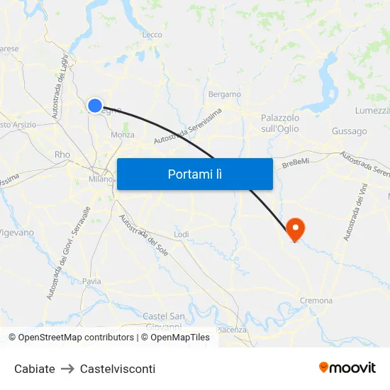 Cabiate to Castelvisconti map