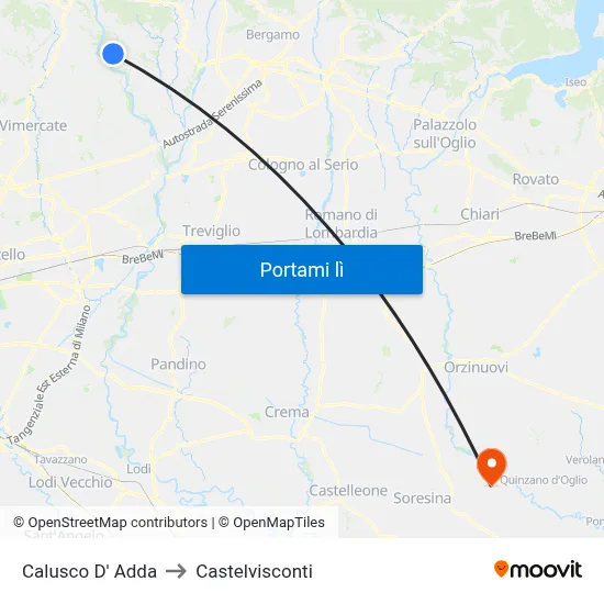 Calusco D' Adda to Castelvisconti map