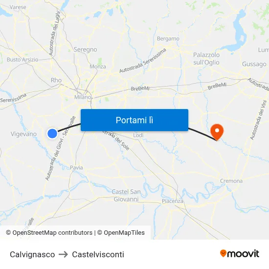 Calvignasco to Castelvisconti map
