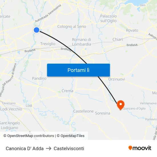 Canonica D' Adda to Castelvisconti map