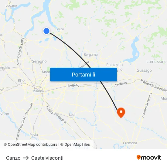 Canzo to Castelvisconti map