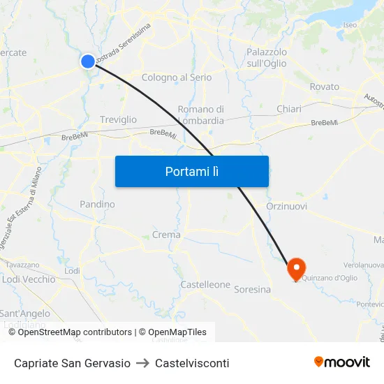 Capriate San Gervasio to Castelvisconti map