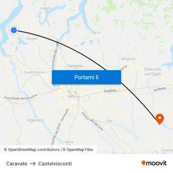 Caravate to Castelvisconti map