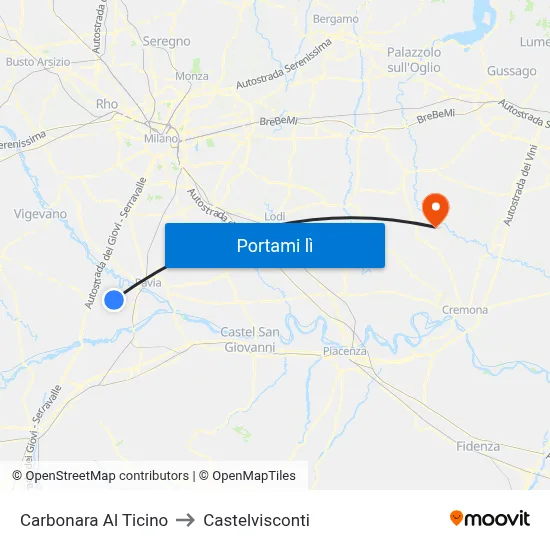 Carbonara Al Ticino to Castelvisconti map