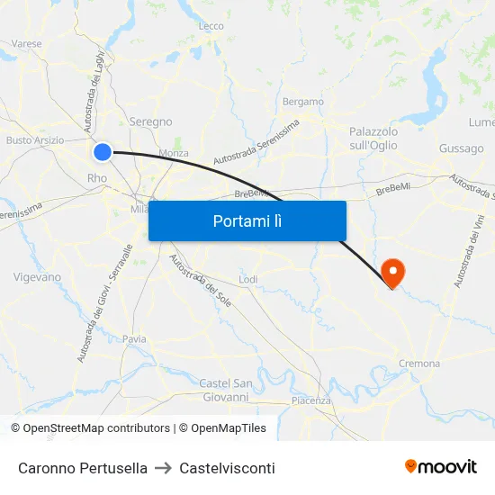 Caronno Pertusella to Castelvisconti map
