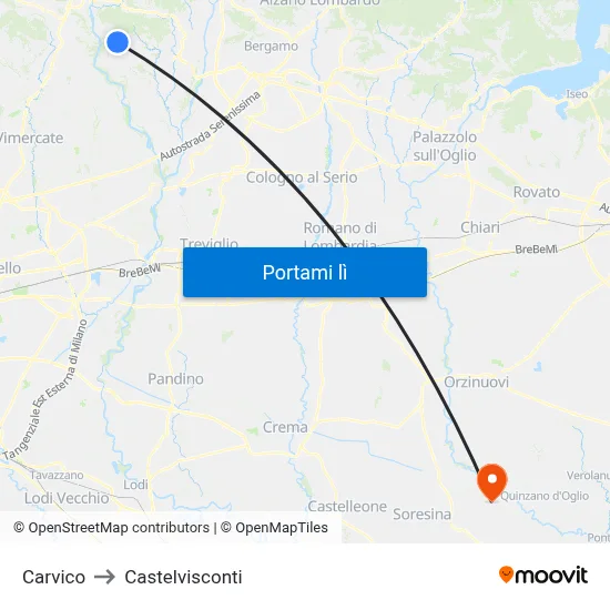Carvico to Castelvisconti map