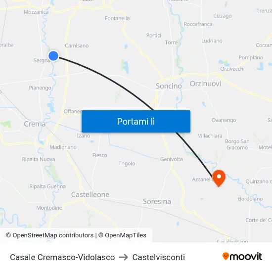 Casale Cremasco-Vidolasco to Castelvisconti map
