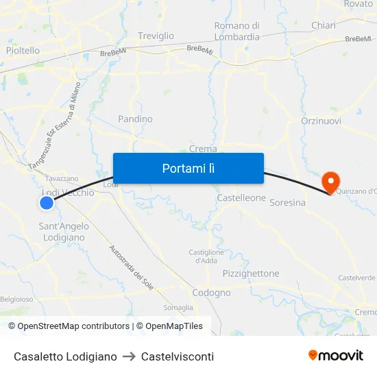 Casaletto Lodigiano to Castelvisconti map