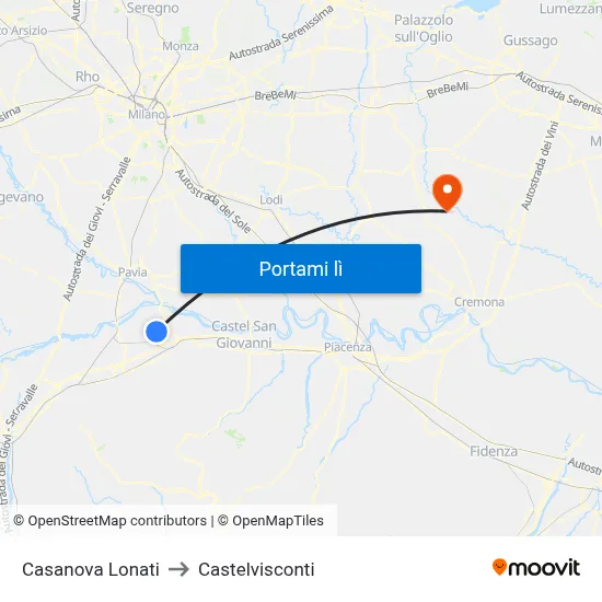 Casanova Lonati to Castelvisconti map