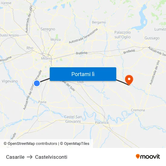 Casarile to Castelvisconti map