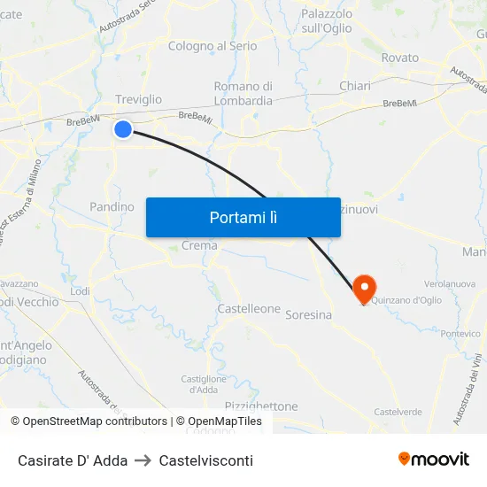 Casirate D' Adda to Castelvisconti map