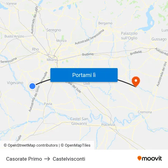 Casorate Primo to Castelvisconti map