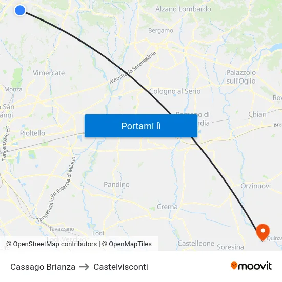 Cassago Brianza to Castelvisconti map