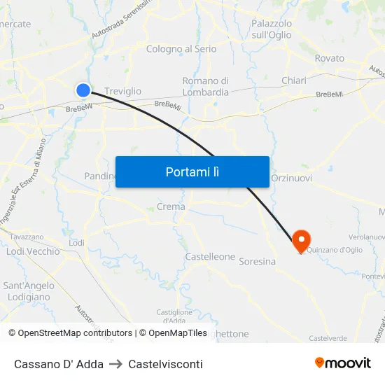 Cassano D' Adda to Castelvisconti map