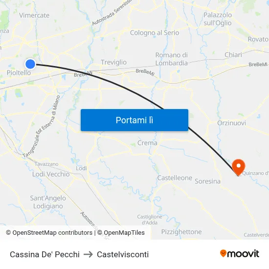 Cassina De' Pecchi to Castelvisconti map