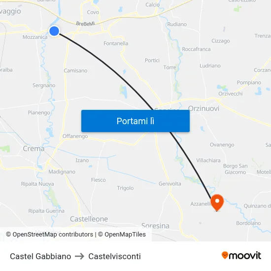 Castel Gabbiano to Castelvisconti map