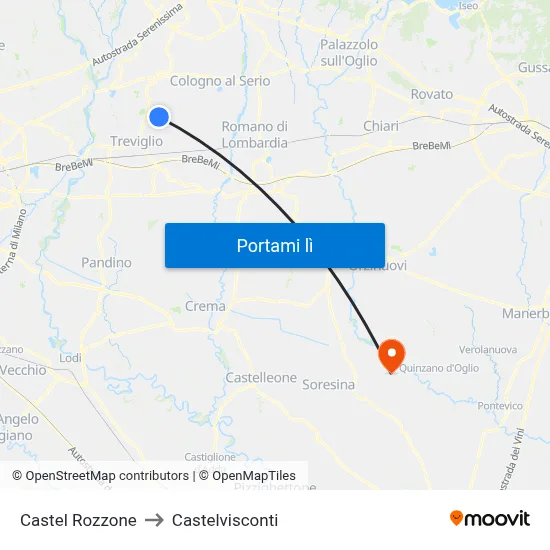 Castel Rozzone to Castelvisconti map