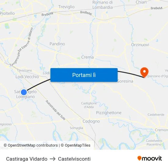 Castiraga Vidardo to Castelvisconti map
