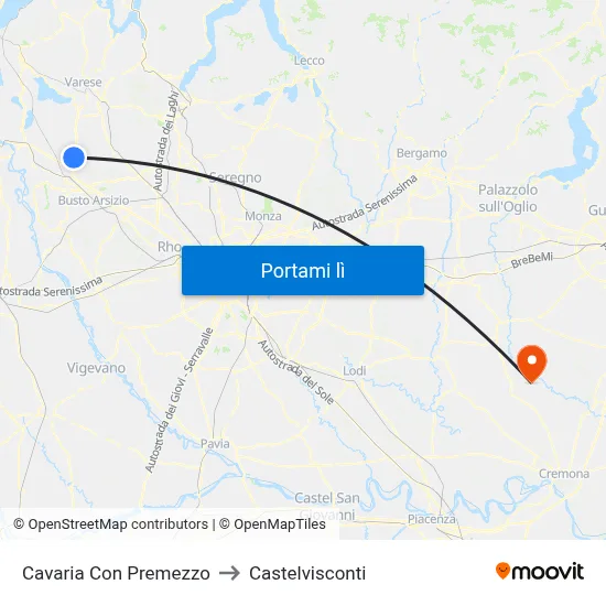 Cavaria Con Premezzo to Castelvisconti map