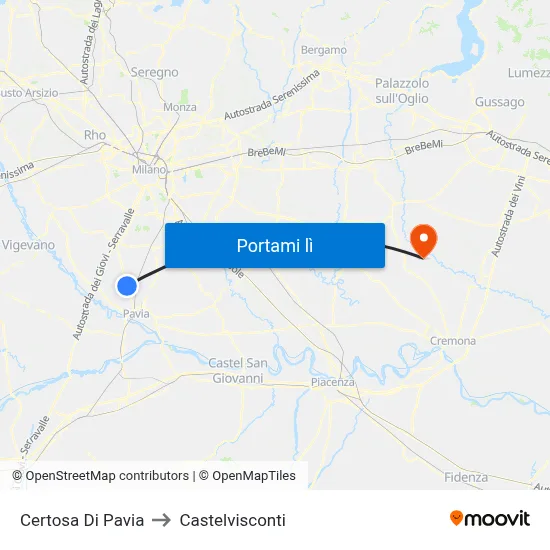 Certosa Di Pavia to Castelvisconti map