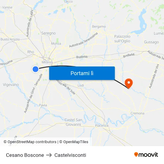 Cesano Boscone to Castelvisconti map