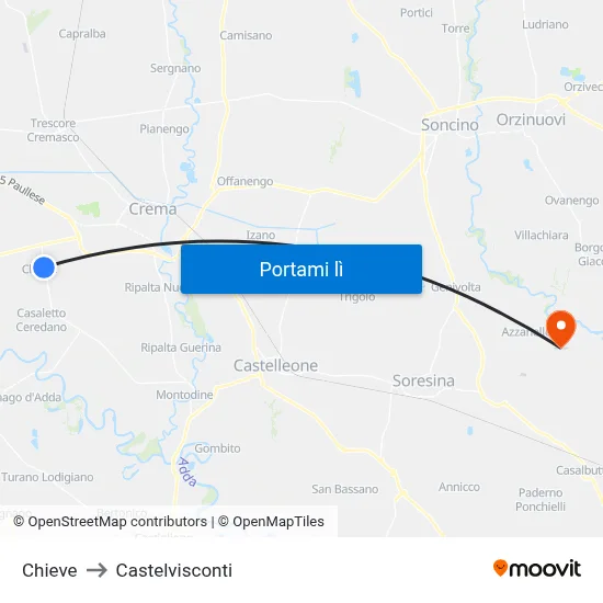Chieve to Castelvisconti map