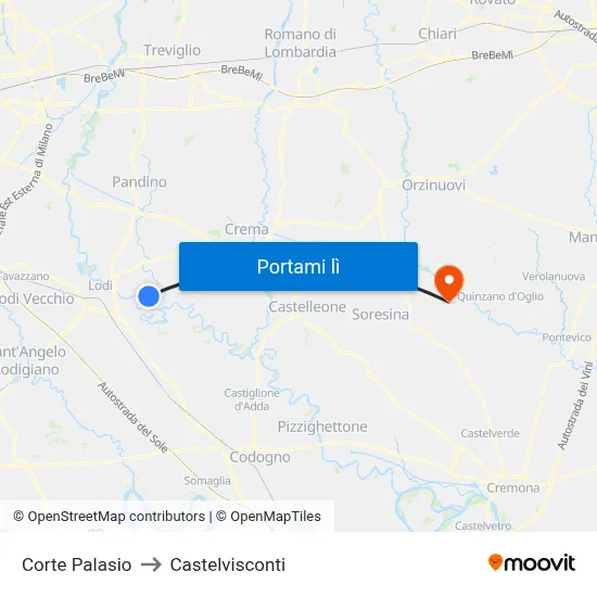 Corte Palasio to Castelvisconti map