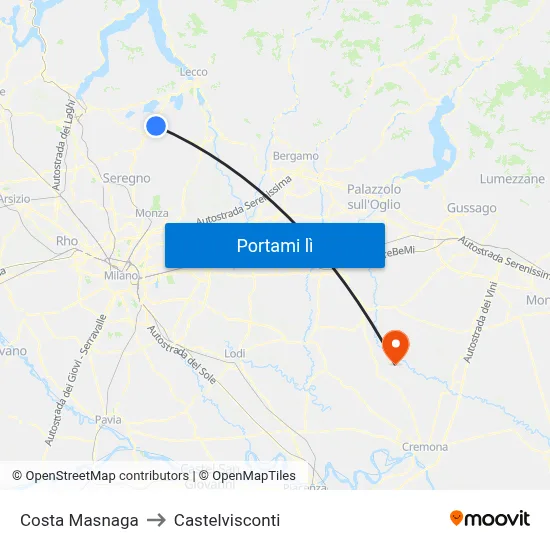 Costa Masnaga to Castelvisconti map