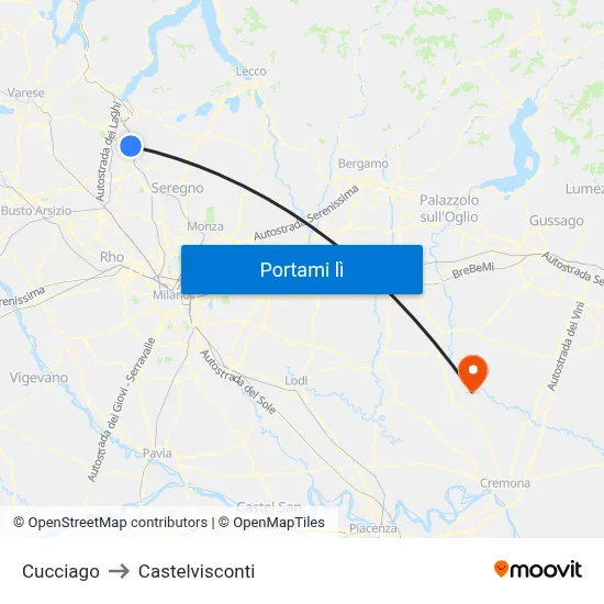 Cucciago to Castelvisconti map