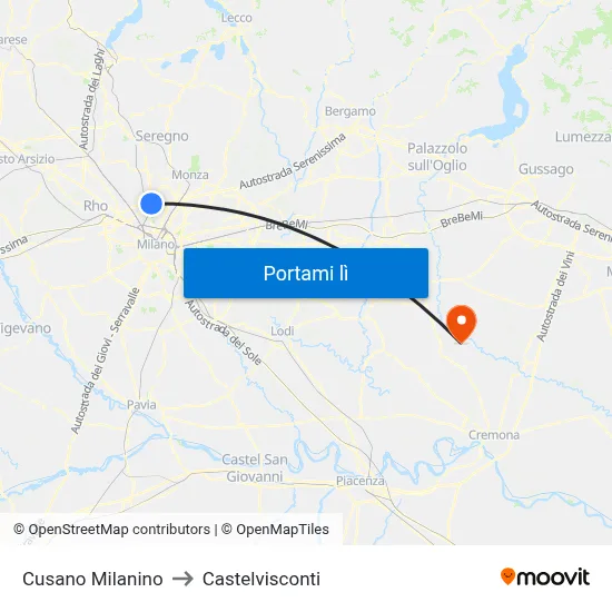 Cusano Milanino to Castelvisconti map