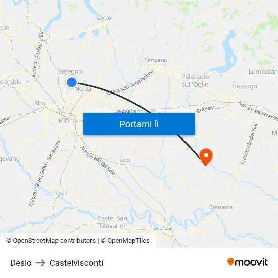 Desio to Castelvisconti map