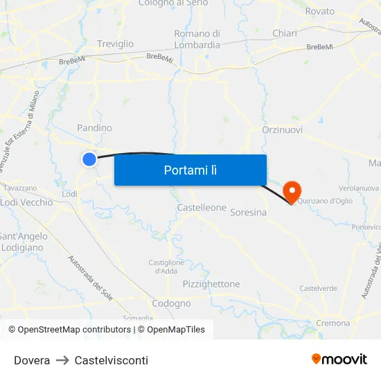 Dovera to Castelvisconti map