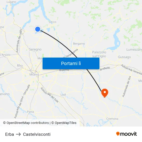 Erba to Castelvisconti map