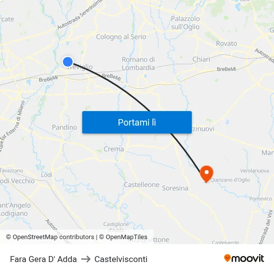 Fara Gera D' Adda to Castelvisconti map