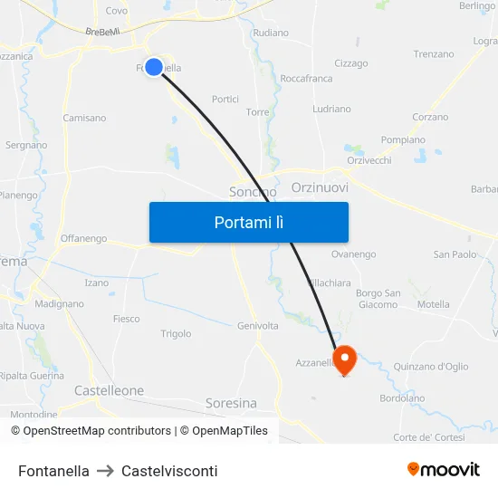 Fontanella to Castelvisconti map