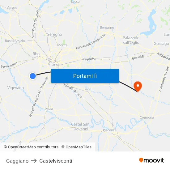 Gaggiano to Castelvisconti map