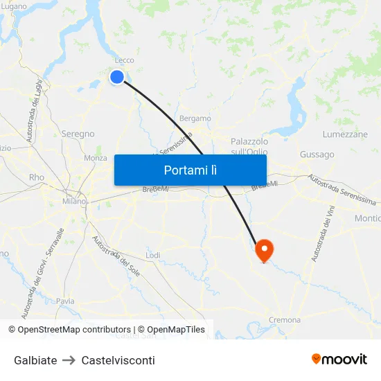 Galbiate to Castelvisconti map