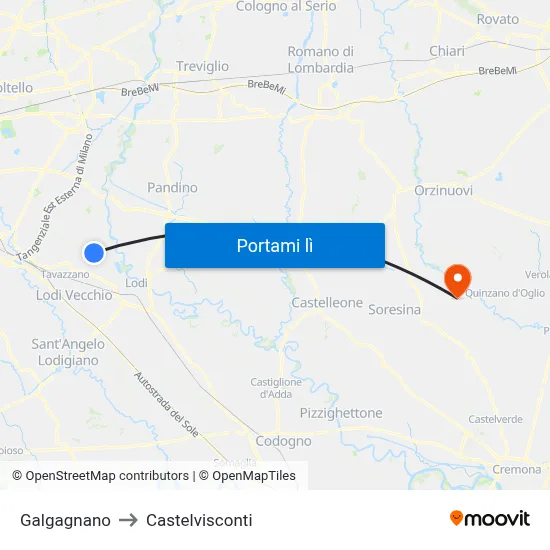 Galgagnano to Castelvisconti map