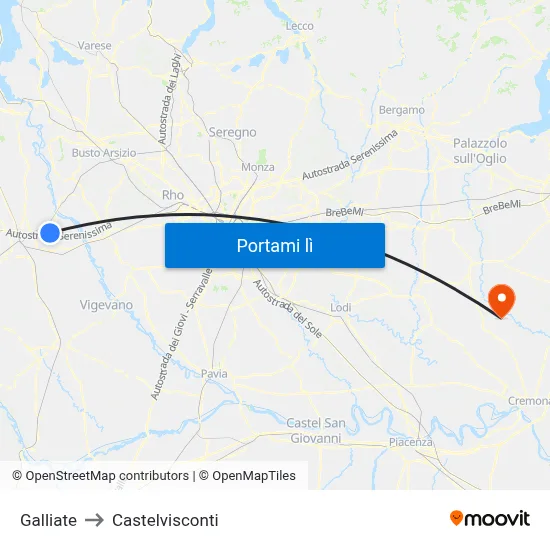 Galliate to Castelvisconti map